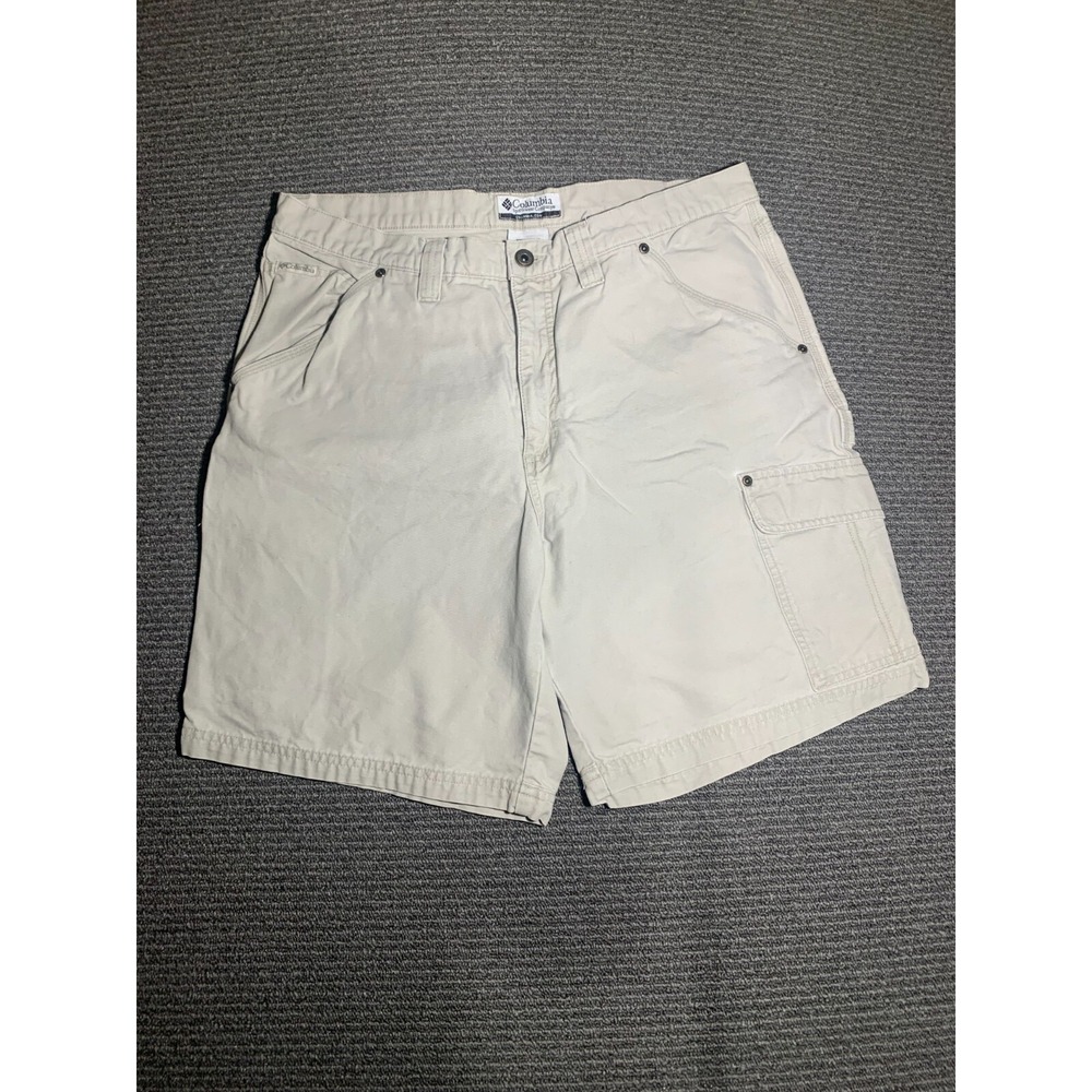 Columbia Men Cargo Shorts 100% Cotton Beige Utility Pockets Size 36